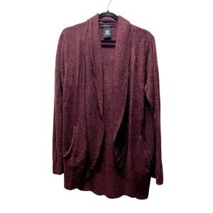 Max & Mia Maroon Red Fleece Cozy Knit Long Open Front Cardigan Swater Size Large